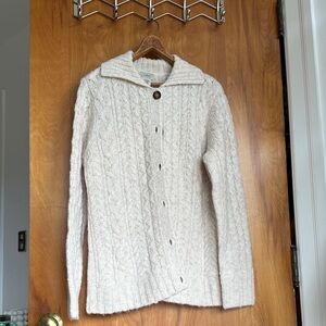 L.L. Bean Cream Cable-Knit Button Cardigan